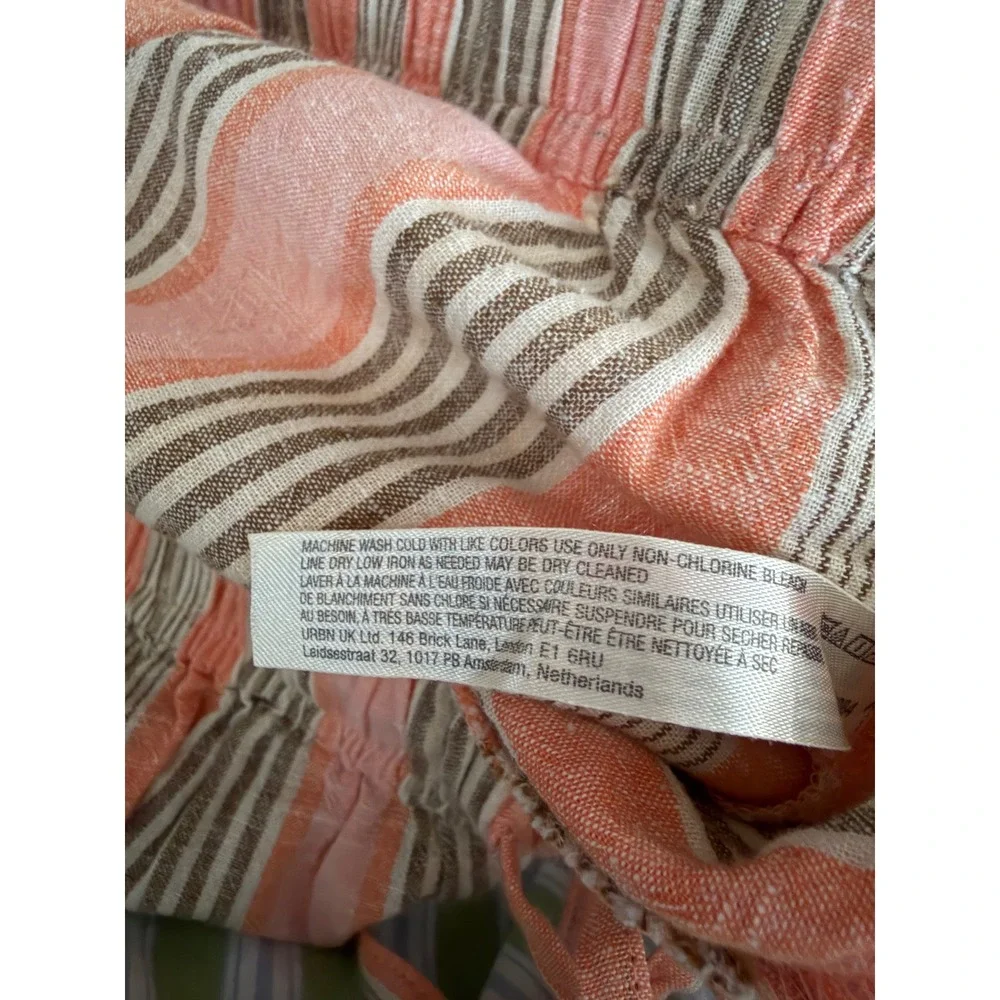 Free People Striped Wide Leg Linen Blend Pants Coral Cream Olive Medium